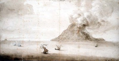 PD.703-1963 Stromboli képe, 1661-5 körül (kréta, toll és tinta, mosás) alkotó: Willem Schellinks