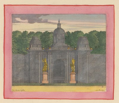 Pavillon aus Lattenwerk mit Musikerstatuen in den Gärten von Versailles alkotó: Willem Swidde