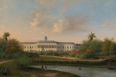 A Buitenzorg-palota hátulnézete az 1834. október 10-i földrengés előtt alkotó: Willem Troost (II)