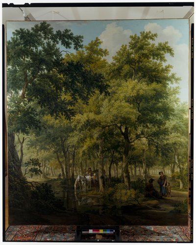 Peasants with a Cart near the Bank of a River in a woodland Scene alkotó: Willem Uppink