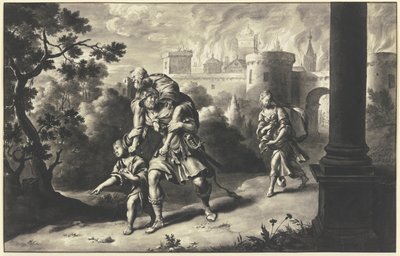 Aeneas kimenti Anchisest az égő Trójából alkotó: Willem Van Mieris