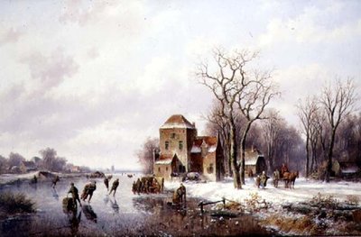 Téli jelenet lóval és szekérrel a pályán (olaj, vászon) alkotó: Willem Vester