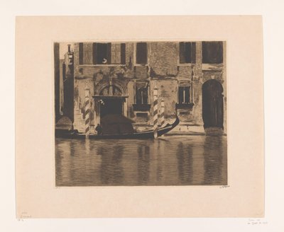 Kikötött gondola egy velencei csatornában Libegő építéssel a Grand Canalban, Velence (eredeti cím) alkotó: Willem Witsen (signed by artist)