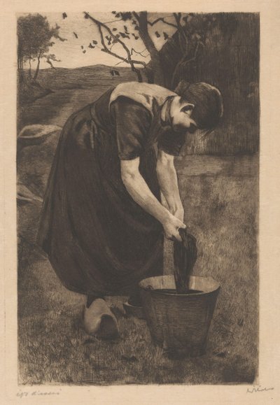 Farmer textíliákat mos vödörben alkotó: Willem Witsen (signed by artist)