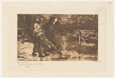 Három nő egy hídon esőben és szélben alkotó: Willem Witsen (signed by artist)