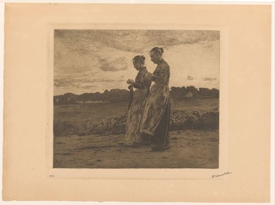 Két álló kötő egy tájban Edén alkotó: Willem Witsen (signed by artist)