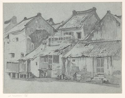 Hátsó homlokzatok házak egy folyó Batavia alkotó: Willem Arnoldus Witsen