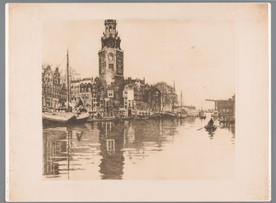 Kilátás a Montelbaanstorenre Amszterdamban Old Schans Montelbaanstorennel és evezős csónakkal (eredeti cím) alkotó: Willem Arnoldus Witsen