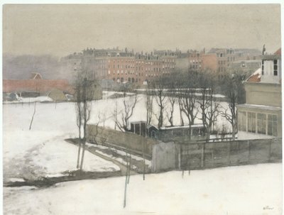 Kilátás az Oosterparkra a hóban alkotó: Willem Arnoldus Witsen