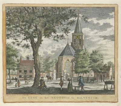 Templom és bíróság Hilversumban 1762-ben (az 1766-os tűzvész előtt) A templom és a Regthuis Hilversumban (cím a tárgyon) alkotó: Willem Writs