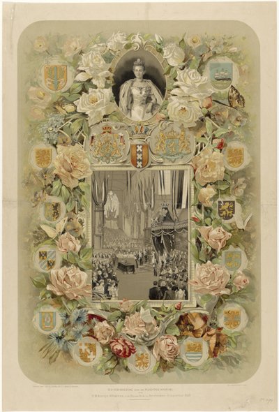Wilhelmina királynő ünnepélyes megkoronázásának emlékére Amszterdamban a Nieuwe Kerkben – 1898. szeptember 6. (cím a tárgyon) alkotó: Willem Zwart