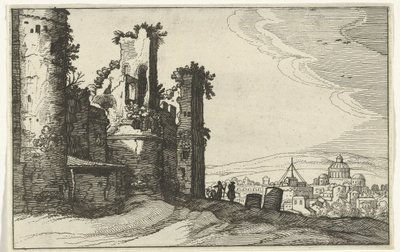 Kilátás Rómára a Monte Pincio felől Római romok és tengerparti tájak (1. sorozat) (sorozat címe) alkotó: Willem van Nieulandt (II)