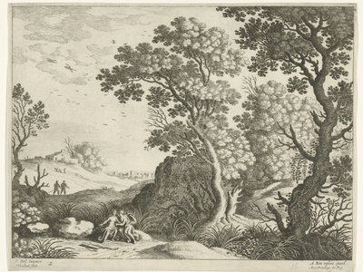 Táj Dianával és egy nimfával Olasz tájak (sorozat címe) alkotó: Willem van Nieulandt (II)
