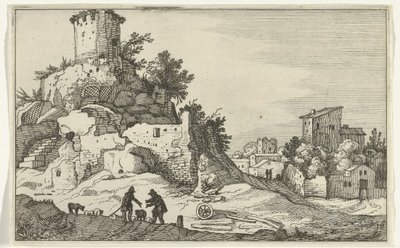 Egy torony romja Római romok és tengerparti tájak (1. sorozat) (sorozat címe) alkotó: Willem van Nieulandt (II)