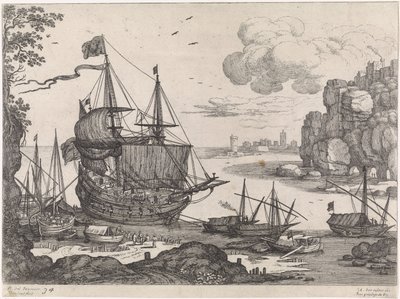 Hajók egy kikötőben Olasz tájak (sorozat címe) alkotó: Willem van Nieulandt (II)