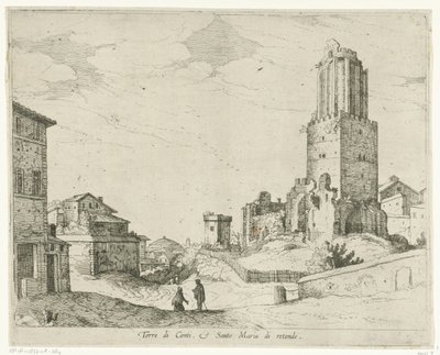 Torre delle Milizie és a Pantheon Torre di Conti e Santo Maria di retonde (cím a tárgyon) Róma kilátásai (sorozat címe) alkotó: Willem van Nieulandt (II)