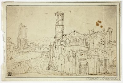 Nézet Rómában: Torre della Melisa, az ókeresztény templom romjai alkotó: Willem van Nieuwlandt II