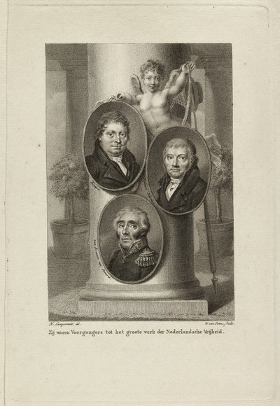 Emlékmű Joan Melchior Kemper, Cornelis Anthony Fannius Scholten, Gijsbert Carel Rutger Reinier van Brienen van Ramerus portréival. NL-HlmNHA 1477 53011449 53011449 53011449 alkotó: Willem van Senus