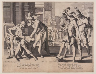 Cambyses Commanding Flaying, 6. tábla Az igazságosság trónjai (Thronus Iustitiae) című kötetből. alkotó: Willem van Swanenburgh