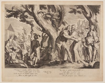 Mózes és Jetró találkozása, 1. tábla Az igazságosság trónjai (Thronus Iustitiae) című kötetből. alkotó: Willem van Swanenburgh