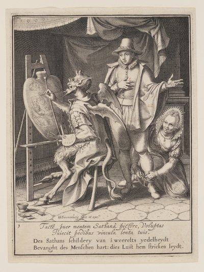 Az ördög az ember szívét festő ördög, a világi javakkal való visszaélés allegóriájából alkotó: Willem van Swanenburgh