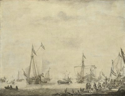 Királyi jacht és állami jachtvitorla Moerdijkből II. Károly angol királlyal a fedélzetén, 1660 alkotó: Willem van de Velde (I)