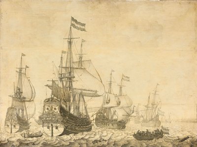 Tengeri táj a holland hadiemberekkel, köztük a Drenthe-vel és Frederick-Henry herceggel alkotó: Willem van de Velde (I)