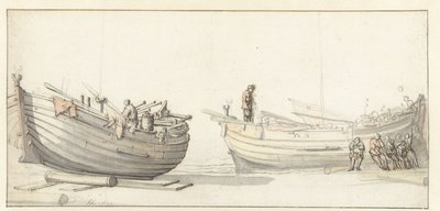 Két halászhajó tanulmánya figurákkal alkotó: Willem van de Velde (II) (attributed to)