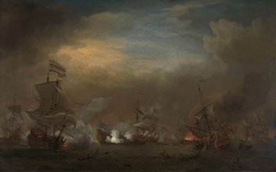 Találkozás a kijkduini csata során Tengeri csata Cornelis Tromp a Gouden Leeuw-n és Sir Edward Spragg a királyi herceg között a kijkduini csata során (Texeli csata), 1673. augusztus 21.: epizód a harmadik angol-holland háborúból alkotó: Willem van de Velde (II)