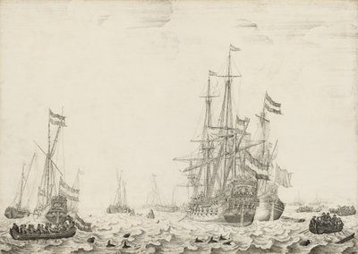 Holland hajók a part közelében, 1650-es évek eleje. alkotó: Willem van de Velde I