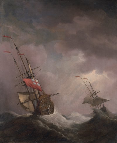 Egy angol hajó a tengeren, száguldozik a szélben alkotó: Willem van de Velde the Younger