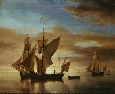 Nyugodt tengeren hajózik az esti fényben alkotó: Willem van de Velde the Younger