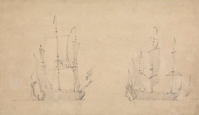 Egy zászlóshajó jobb oldali negyede világos levegőben és hasonló nézet egy másikra alkotó: Willem van de Velde the Younger