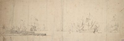 Egy holland flotta elindul a mólóról, 1665 körül (grafit, szürke mosás) alkotó: Willem van de the Elder Velde