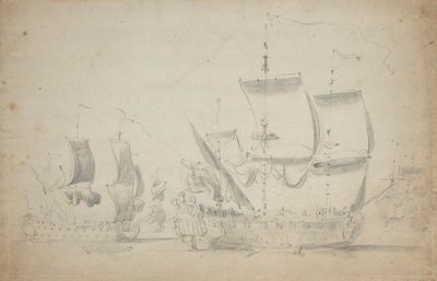 Egy angol kétfedelű hajó könnyű vitorlák alatt, 1675 körül (ceruza, mosás) alkotó: Willem van de the Elder Velde