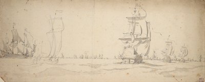 Holland hajók futnak lefelé a főflotta felé, May 1672, 1672 körül (grafit, szürke mosás) alkotó: Willem van de the Elder Velde