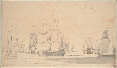 Angol hajók, egy ketch és egy galliot könnyű szélben, 1673 júniusában, 1673 körül (ceruza, mosás, toll, barna tus) alkotó: Willem van de the Elder Velde