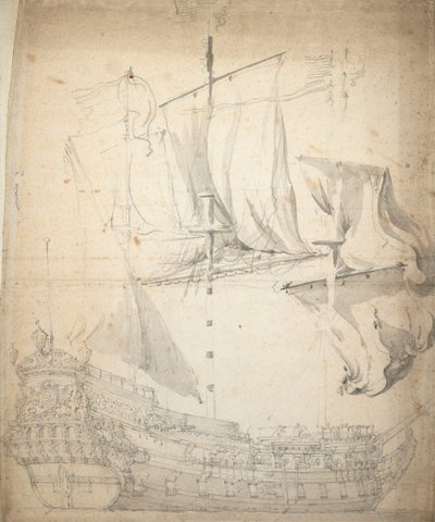 A "Kampveere" () portréja, 1664 körül (offset, grafit, szürke tus) alkotó: Willem van de the Elder Velde