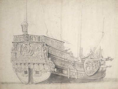 Egy holland herceg jachtjának portréja, 1660 körül (grafit, szürke mosás) alkotó: Willem van de the Elder Velde