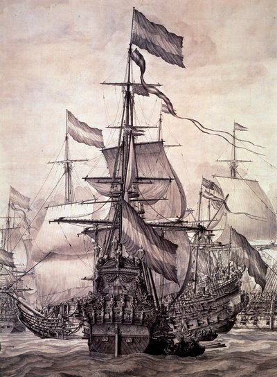 A holland flotta 1672-ben. Részlet - olaj, vászon alkotó: Willem van de the Elder Velde