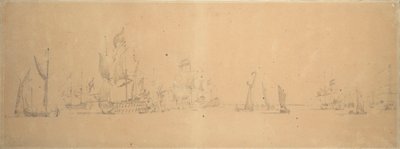 A holland flotta könnyű levegőben, 1666 körül (grafit, szürke mosás) alkotó: Willem van de the Elder Velde