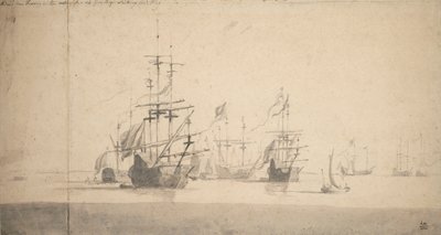 Tromp az "Oosterwijk"-ben tiszteleg, 1664 körül (grafit, szürke tus) alkotó: Willem van de the Elder Velde