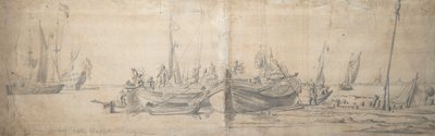 Két kaag partra szállt a parton, 1643 körüli (grafit, szürke mosás) alkotó: Willem van de the Elder Velde