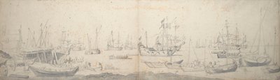 Weyschuits, egy kaag és egy holland hadihajó a Texel-szigeteken. alkotó: Willem van de the Elder Velde
