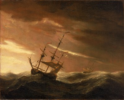 Egy angol hajó fekszik a szélviharban, 17. század vége (olaj, vászon) alkotó: Willem van de Velde the Younger