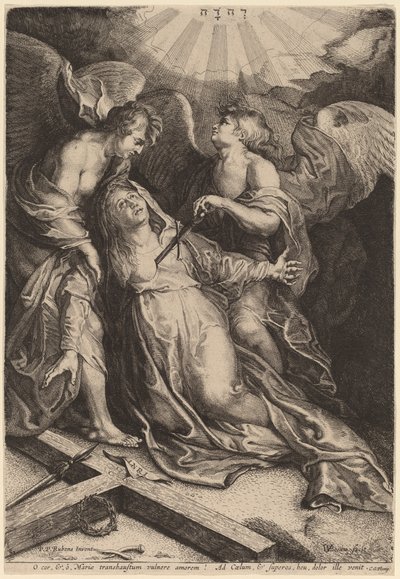 Mater Dolorosa Kneeling, Két Angyal által támogatott alkotó: Willem van der Leeuw after Sir Peter Paul Rubens