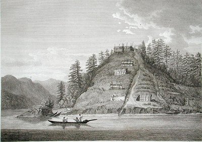 Barátságos indiánok faluja a Bute-csatorna bejáratánál, J. Landseer metszete, 1790-99 körül (metszet) alkotó: William (after) Alexander