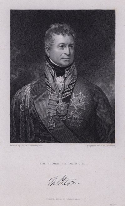 Sir Thomas Picton, a napóleoni háborúk walesi tábornoka elesett a waterlooi csatában (metszet) alkotó: William (after) Beechey