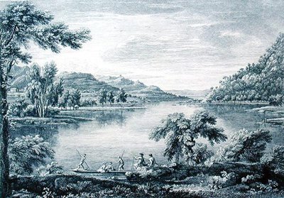 A Westmoreland-i Banton melletti Hawswater tó látképe, metszet és metszet: Chatelin és Muller (metszet) alkotó: William (after) Bellers