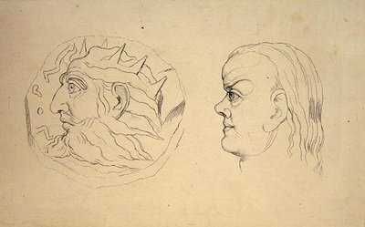 Nabukodonozor érme előlapja és egy Rák feje, J. Varley „Treatise on Zodiacal Physiognomy” című művéből, John Linell metszetével alkotó: William (after) Blake